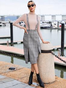 Aveloria 格紋印花高衩背帶短裙不帶上衣 - 彩色 - 查看 4