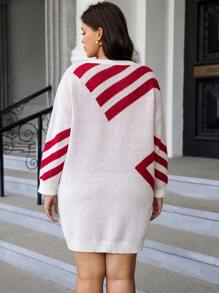 Celure 大碼條紋圖案落肩袖毛衣洋裝 - 彩色 - 查看 3