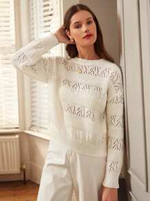 SHEIN Frenchy Women's Dotted Drop Shoulder Sweater - White - View 4