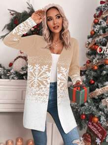 Chiquease Cárdigan con patrón de copos de nieve navideño - Caqui - Ver 5