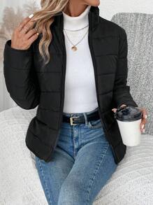 SHEIN LUNE Zip Up Padded Padded Coat For Winter Clothes Fall Cloth For Women - Black - View 4