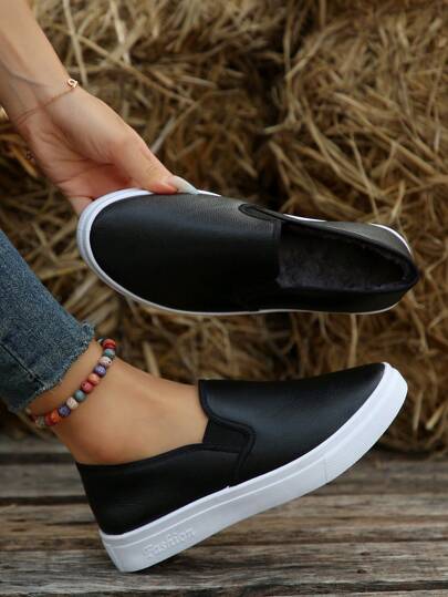 Zapatillas casuales con slip-on, ligeras, de tejido transpirable y térmico forrado, para otoño e invierno, calzado de estudiante