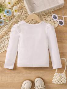 SHEIN Young Girl Figure Graphic Contrast Mesh Puff Sleeve Tee - White - View 2
