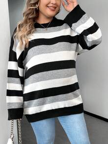 SHEIN Thai sản Kích thước lớn Sọc Khối màu Lỏng lẻo Áo len Với Thả vai Thiết kế - Nhiều màu - Xem 3