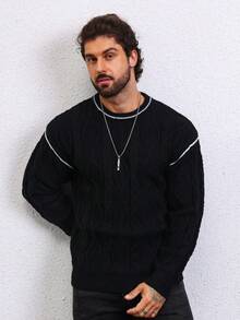 Manfinity Homme Hombres Jersey ribete en contraste de hombros caídos - Negro - Ver 6