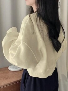 DAZY Embroidery Slogan Pattern Drop Shoulder Oversized Pullover,Long Sleeve Tops,Fall Women Clothes
