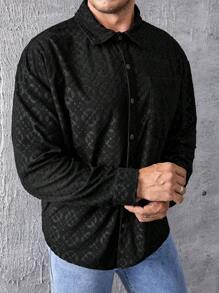 Manfinity Homme 寬鬆版型男士加大尺寸純色釦扣前衛衣 - 黑色 - 查看 5