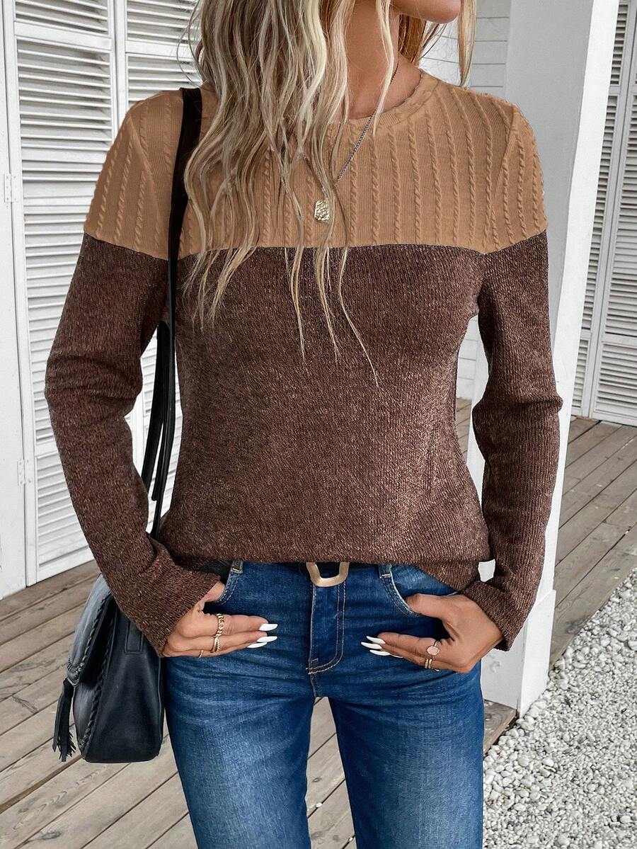 SHEIN LUNE Two Tone Tee - Brown - View 1
