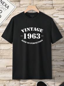 Hombres talla grande Camiseta con estampado de slogan - Negro - Ver 1