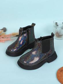 新款時尚孩子們踝靴,女孩厚下裝防滑時尚靴子,男孩摩托車靴子,嬰兒冬天鞋 - 黑色 - 查看 1