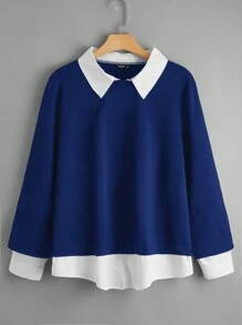RueChic Plus Size Contrast Collar 2-in-1 Sweatshirt - Blue - View 1