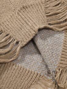 Manfinity Nam Hình sao Rách Thả vai Áo len - Cà phê nâu - Xem 6