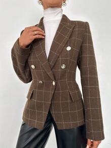 EURMUSE In kẻ sọc Đôi ngực Áo vest - Cà phê nâu - Xem 5