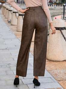 GENKIRA Dual Pocket PU Leather Pants - Coffee Brown - View 2