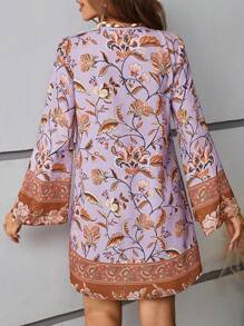 SHEIN VCAY Floral Print Flounce Sleeve Smock Dress - Multicolor - View 5