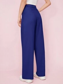 EURMUSE Solid Wide Leg Suit Pants - Blue - View 2