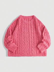 Flirla Plus Solid Ribbed Knit Sweater Knit Pullover Fall Winter Sweater - Hot Pink - View 4