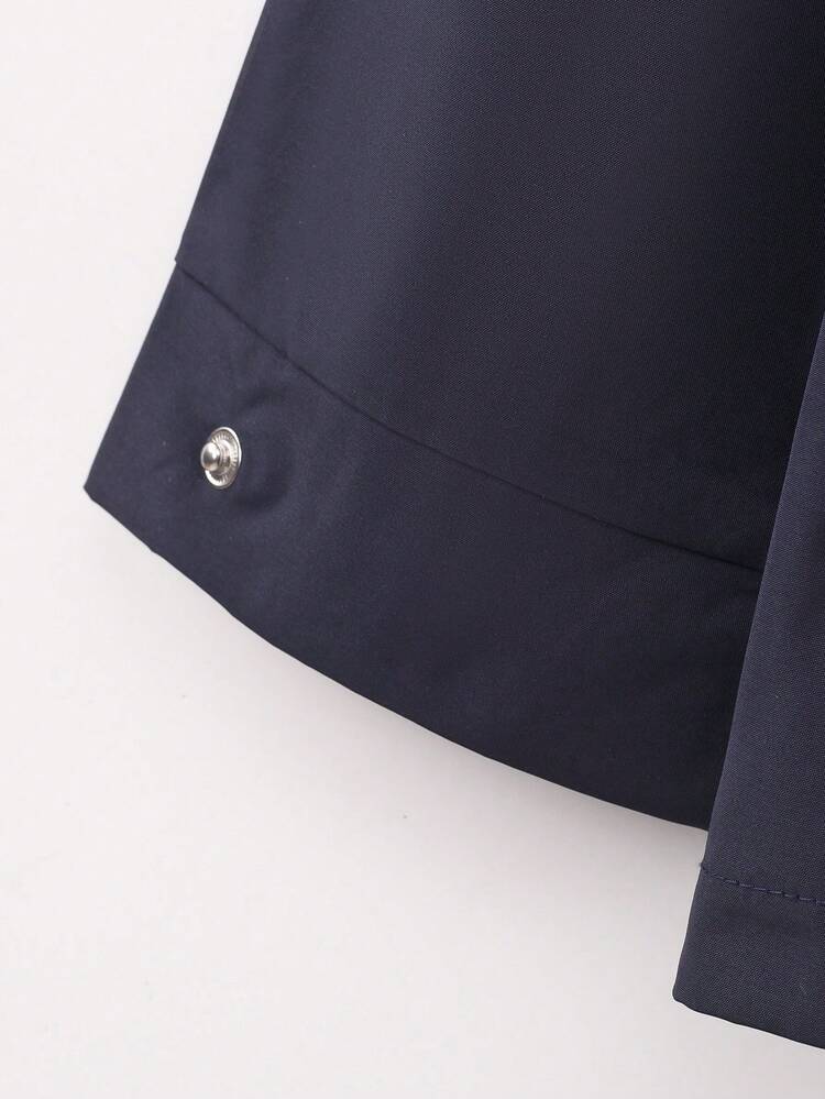 Letter Embroidery Flap Pocket Drop Shoulder Coat Fall Cloth For Women