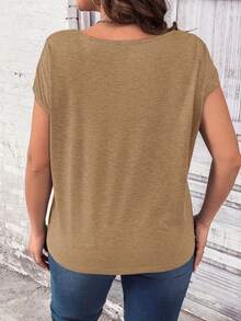 SHEIN LUNE Plus Heart Print Batwing Sleeve Tee - Camel - View 2