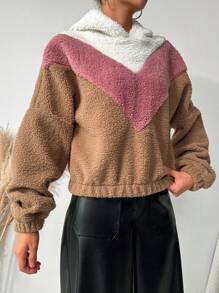 SHEIN Sweat-shirt à capuche En Molleton D'ours Colorblock Pour Femme
