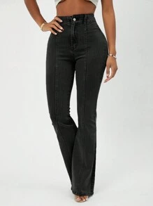 EURMUSE Women's Flared Jeans - Black - View 5