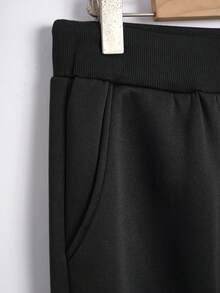 男士字母印花束腰連帽運動衫和運動長褲套裝 - 黑色 - 查看 4