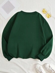 SHEIN EZwear Hơn Chất rắn Lót nhiệt Áo nỉ - Màu xanh lá cây đậm - Xem 2