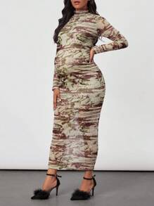 SHEIN Thai sản Áo cao cổ Nhuộm buộc Đầm - Nhiều màu - Xem 4