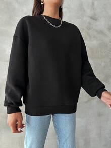 SHEIN Cottnline 萬聖節卡通圖案落肩袖運動衫 - 黑色 - 查看 5
