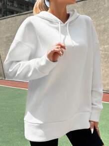 EURMUSE Car & Letter Graphic Drop Shoulder Drawstring Hoodie - White - View 5