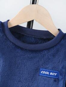 SHEIN 休閒貼布字母男童（小）兩件套 - 藏蓝色 - 查看 6