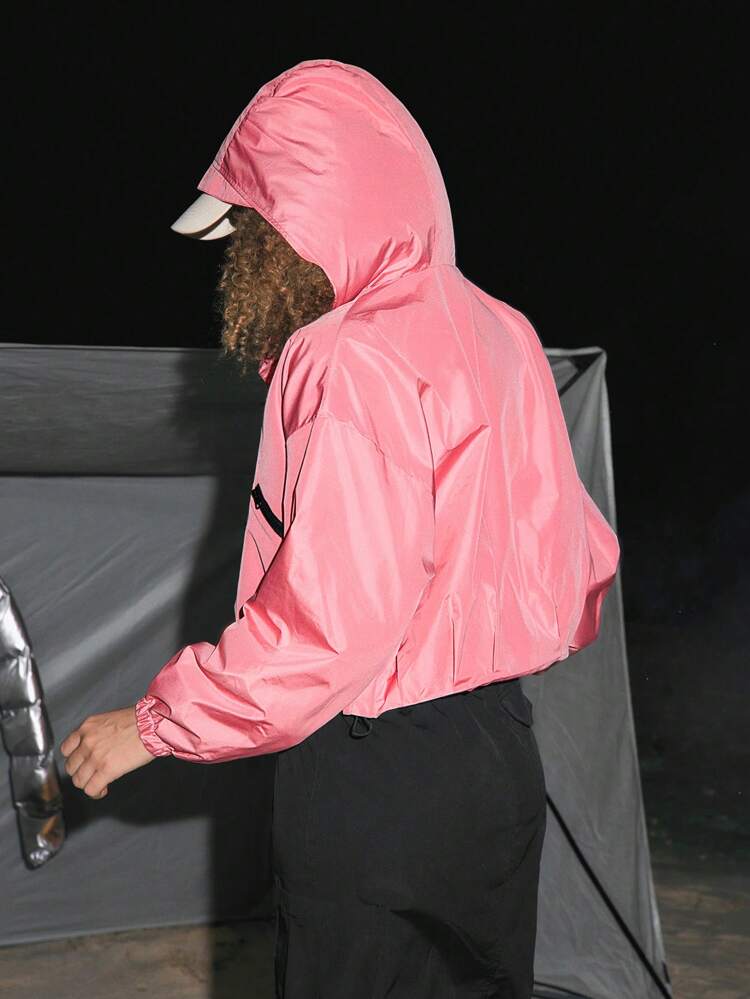 Contrast Binding Zipper Hooded Jacket