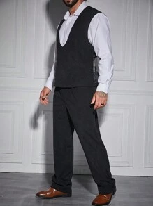 Manfinity Mode Men Plus Double Breasted Vest Blazer & Pants Without Shirt