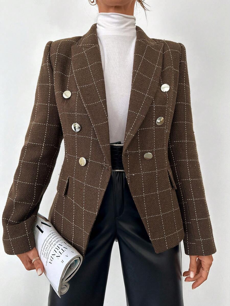 EURMUSE In kẻ sọc Đôi ngực Áo vest - Cà phê nâu - Xem 1