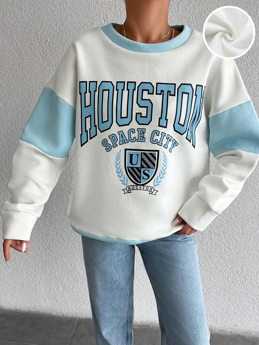 SHEIN Cottnline Letter Graphic Drop Shoulder Sweatshirt - White - View 1