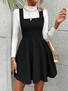 Chiquease Solid Overall Dress Without Sweater - Black - View 3