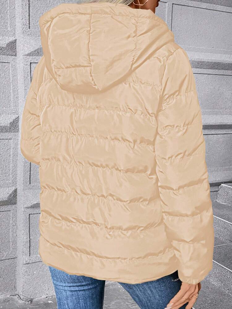 Zip Up Hooded Padded Coat For Winter Fall Cloth For Women