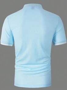 Manfinity Homme Chemise polo de golf décontractée pour homme avec bouton et col demi-boutonné, blocs de couleur contrastants, idéale pour les activités professionnelles et les loisirs, pour votre mari - Bleu ciel - Voir 2
