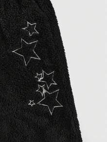 ROMWE Fairycore 星星刺繡腰部抽繩衛褲 - 黑色 - 查看 4