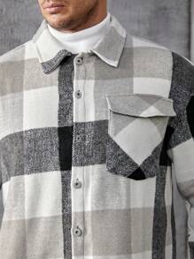Manfinity Homme Men Plus Plaid Flap Pocket Drop Shoulder Shacket