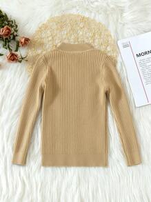 Tween Boy Mock Neck Ribbed Knit Sweater - Khaki - View 2