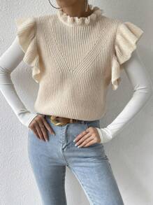 SHEIN Essnce Ruffle Trim Sweater Vest Without Tee - Apricot - View 4