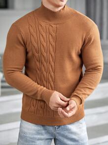 GENTILAND 男士小高領麻花編織套頭毛衣 - 橘色 - 查看 5