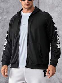 Manfinity LEGND Men Plus Letter Graphic Zip Up Hoodie - Black - View 8