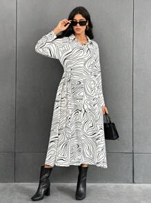 SHEIN Essnce Vestido camisero con estampado con botón delantero