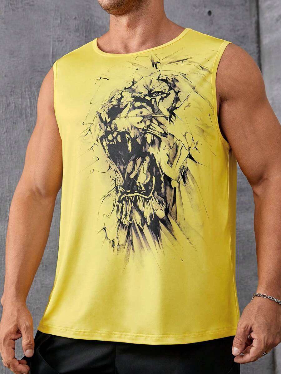 Manfinity Roughcore Nam Plus In Động vật Áo ba lỗ - Màu vàng - Xem 1