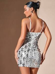 SHEIN BAE Vestido de tirantes Navidad con lentejuelas - Plateado - Ver 2