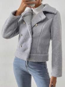 SHEIN Essnce Double Breasted Teddy Jacket