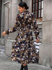 SHEIN EZwear 滿版印花荷葉邊洋裝 - 藏蓝色 - 查看 2