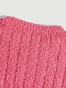 Flirla Plus Solid Ribbed Knit Sweater Knit Pullover Fall Winter Sweater - Hot Pink - View 5